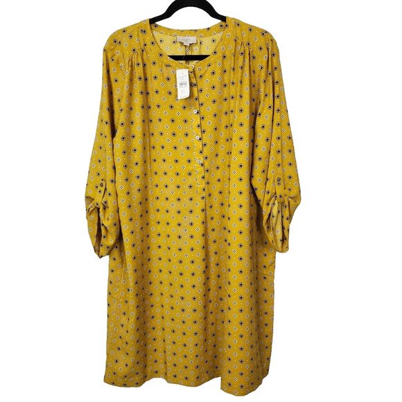 LOFT Dresses New Ann Taylor Loft Yellow Womens Shift Dress Roll Tab